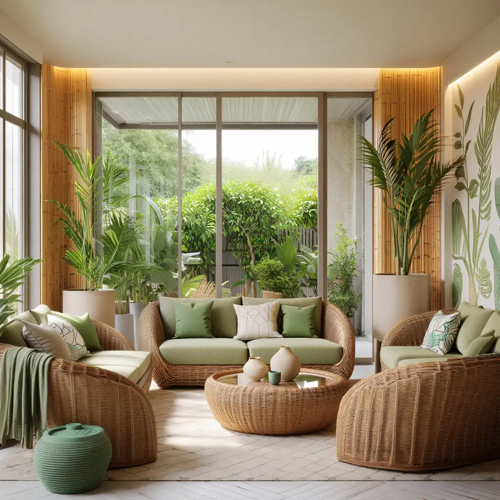 Tendances architecture d'intérieur 2025 Guadeloupe salon moderne matériaux naturels lumière
